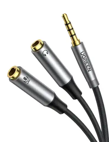 ⁨UGREEN AV192 Rozdzielacz audio AUX kabel mini jack 3.5mm (męski) do słuchawki + mikrofon (żeńskie), 20cm (szary)⁩ w sklepie Wasserman.eu