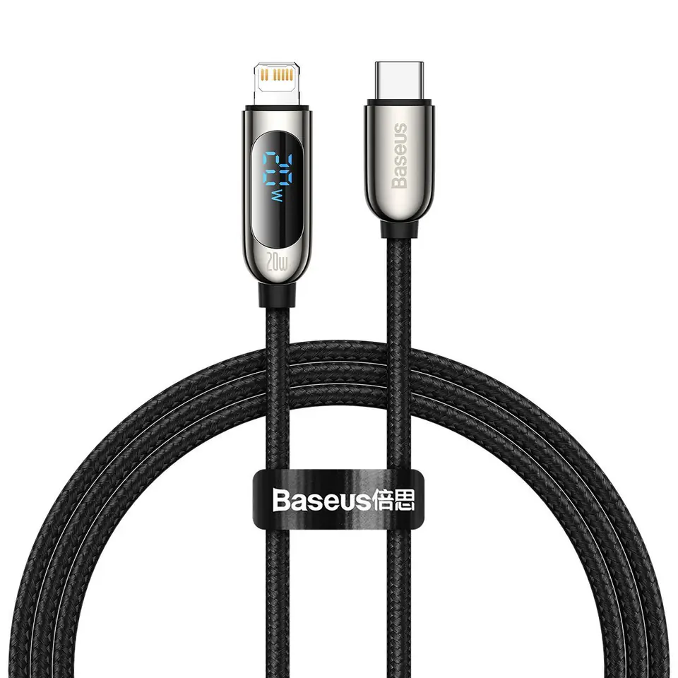 ⁨Kabel USB-C do Lightning Baseus Display, PD, 20W, 1m (czarny)⁩ w sklepie Wasserman.eu