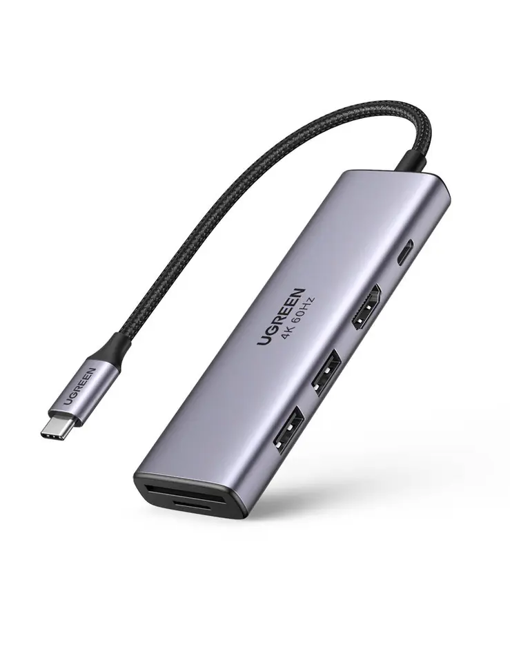 ⁨UGREEN CM511 5in1 Adapter, USB-C to 2x USB,HDMI, USB-C, TF/SD Hub (grey)⁩ at Wasserman.eu