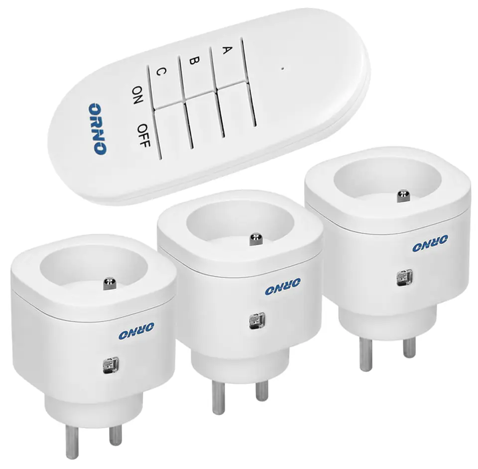 A set of mini sockets controlled by a 3 + 1 Orno remote control at Wasserman.eu