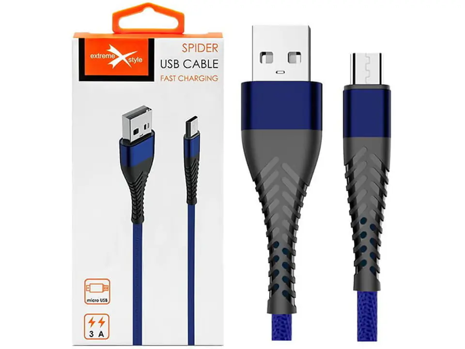 Kabel micro USB z oplotem Spider (1 m, niebieski) at Wasserman.eu