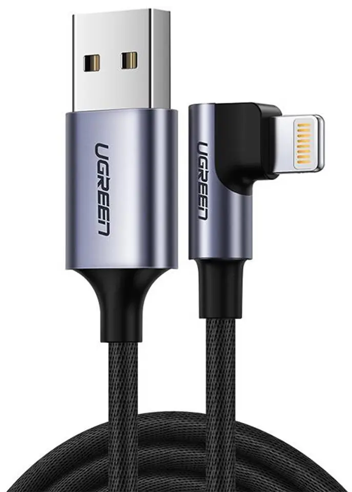 ⁨Kabel USB do Lightning kątowy UGREEN US299, MFi, 1m (czarny)⁩ w sklepie Wasserman.eu