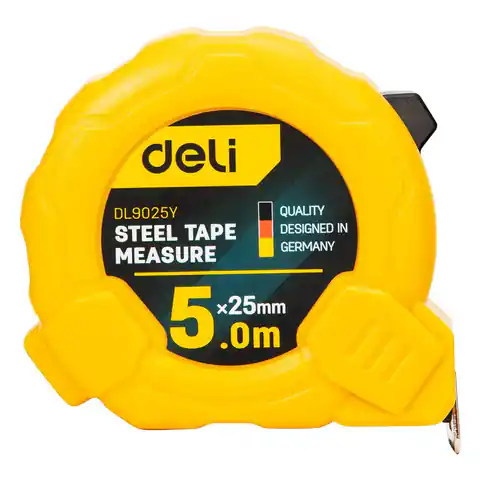 ⁨Miara zwijana Deli Tools EDL9025Y, 5m/25mm (żółta)⁩ w sklepie Wasserman.eu