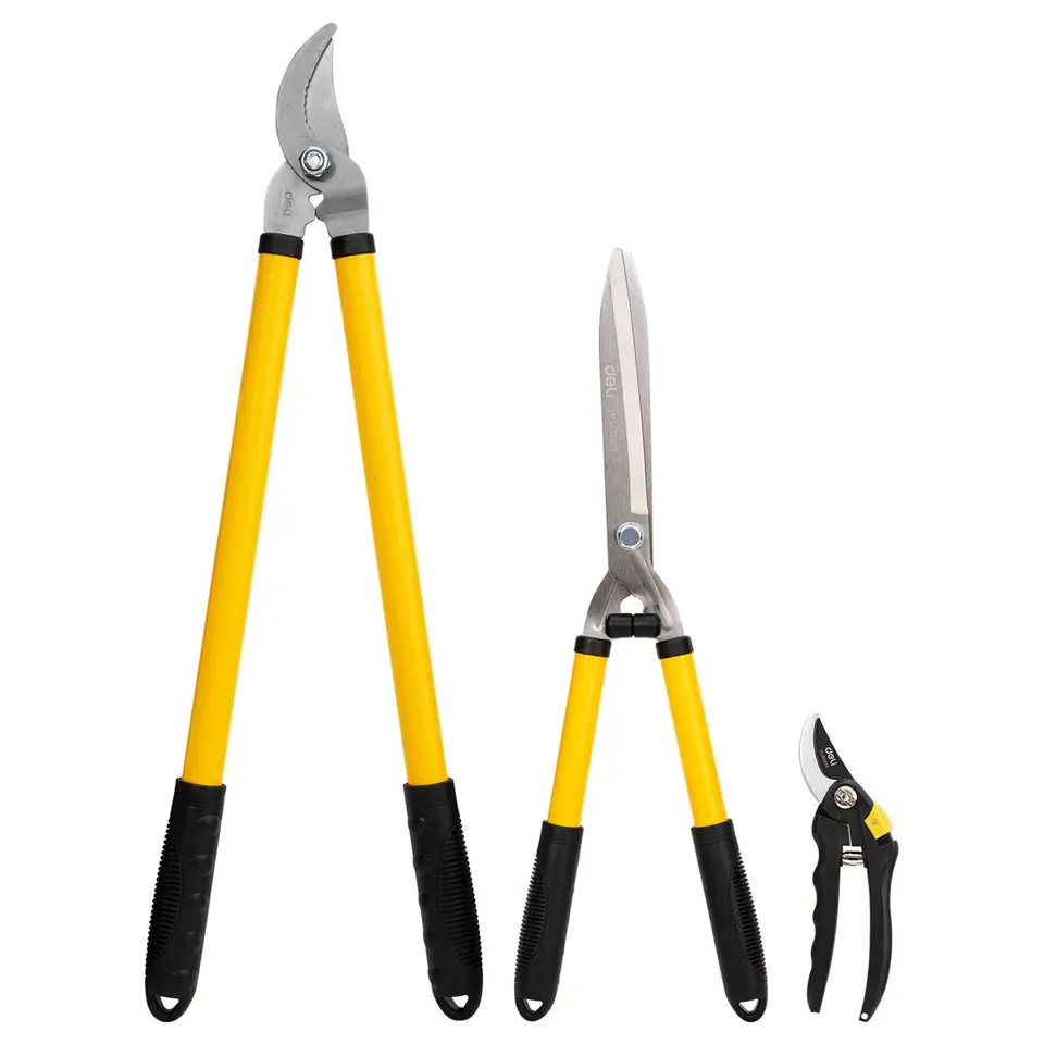 ⁨Set of three Deli Tools secateurs EDL580003, (yellow)⁩ at Wasserman.eu