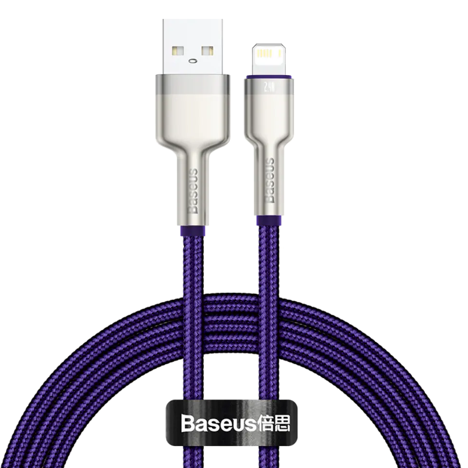 ⁨Kabel USB do Lightning Baseus Cafule, 2.4A, 1m (fioletowy)⁩ w sklepie Wasserman.eu