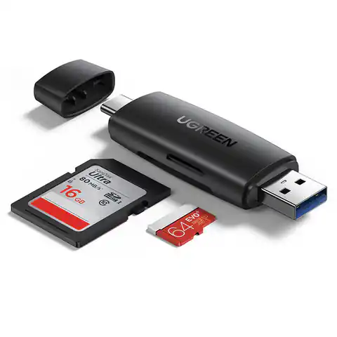⁨Adapter USB + USB-C UGREEN CM304 czytnik kart SD + microSD (czarny)⁩ w sklepie Wasserman.eu