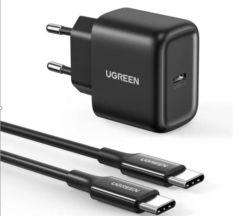 ⁨Ładowarka sieciowa UGREEN CD250, 25W, USB-C (czarny) + kabel USB-C do USB-C, 2m (czarny)⁩ w sklepie Wasserman.eu