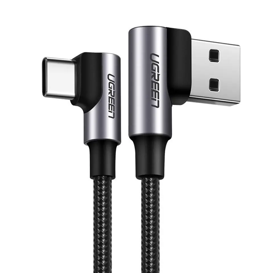 ⁨Kabel USB do USB-C, kątowy UGREEN US176, 3A, 2m (czarny)⁩ w sklepie Wasserman.eu