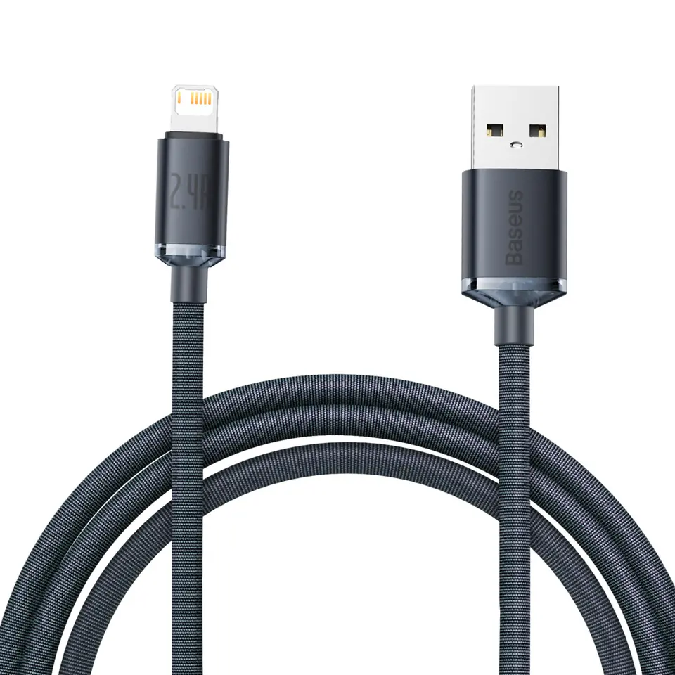 ⁨USB cable for Lightning Baseus Crystal Shine, 2.4A, 2m (Black)⁩ at Wasserman.eu