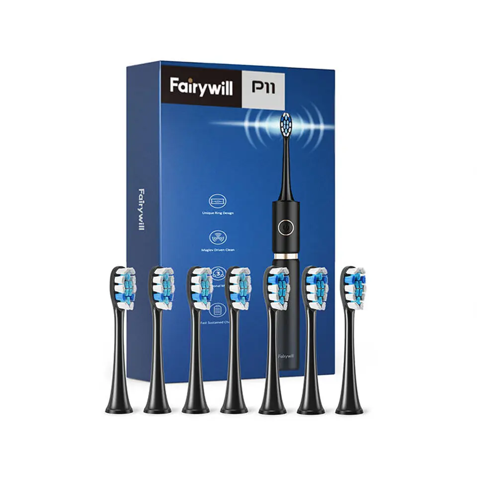 ⁨Sonic toothbrush with tip set and case FairyWill FW-P11 (Black)⁩ at Wasserman.eu