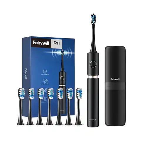 ⁨Sonic toothbrush with tip set and case FairyWill FW-P11 (Black)⁩ at Wasserman.eu