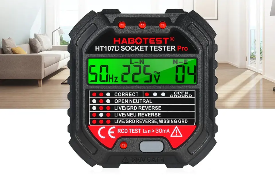 ⁨Tester gniazd HABOTEST HT107D z wyświetlaczem⁩ w sklepie Wasserman.eu
