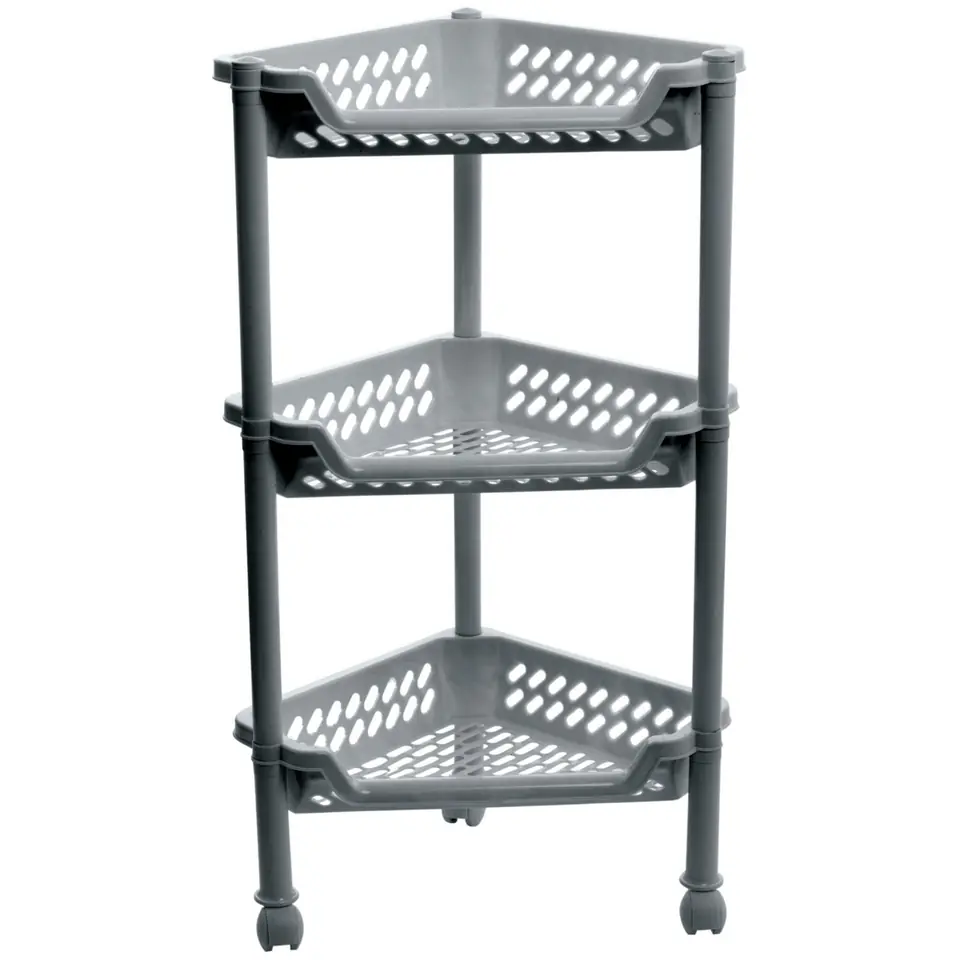 ⁨Corner rack with wheels 3 shelves Plast Team silver⁩ at Wasserman.eu