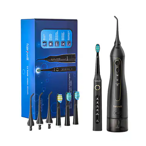 ⁨Sonic toothbrush with tip set and irrigator FairyWill FW-507+FW-5020E (black)⁩ at Wasserman.eu