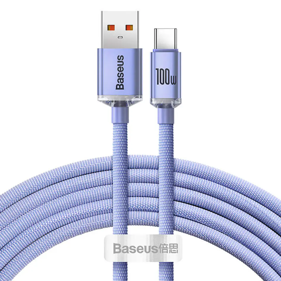 ⁨Kabel USB do USB-C Baseus Crystal Shine, 5A, 1.2m (fioletowy)⁩ w sklepie Wasserman.eu