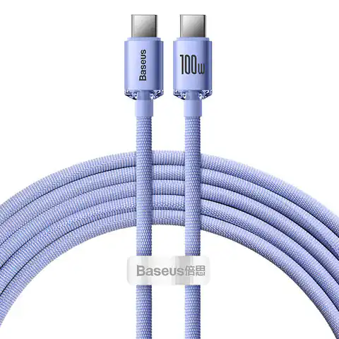 ⁨Baseus Crystal Shine USB-C to USB-C Cable, 100W, 1.2m (Purple)⁩ at Wasserman.eu