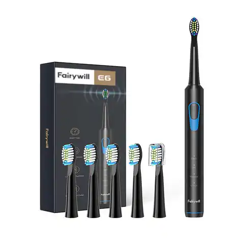 ⁨Sonic toothbrush with tip set FairyWill FW-E6 (Black)⁩ at Wasserman.eu