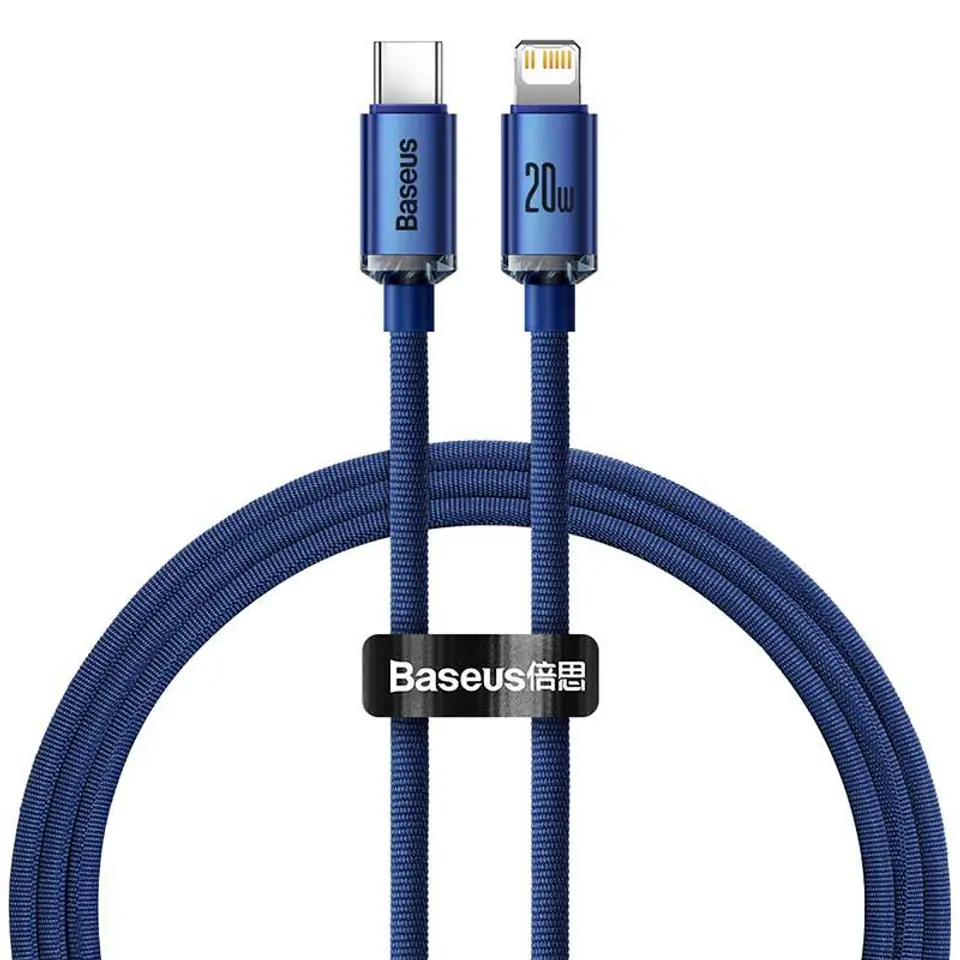 ⁨USB-C to Lightning Baseus Crystal Cable, 20W, 1.2m (Blue)⁩ at Wasserman.eu