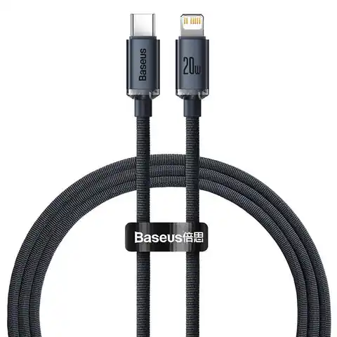 ⁨USB-C to Lightning Baseus Crystal Cable, 20W, PD, 1.2m (Black)⁩ at Wasserman.eu