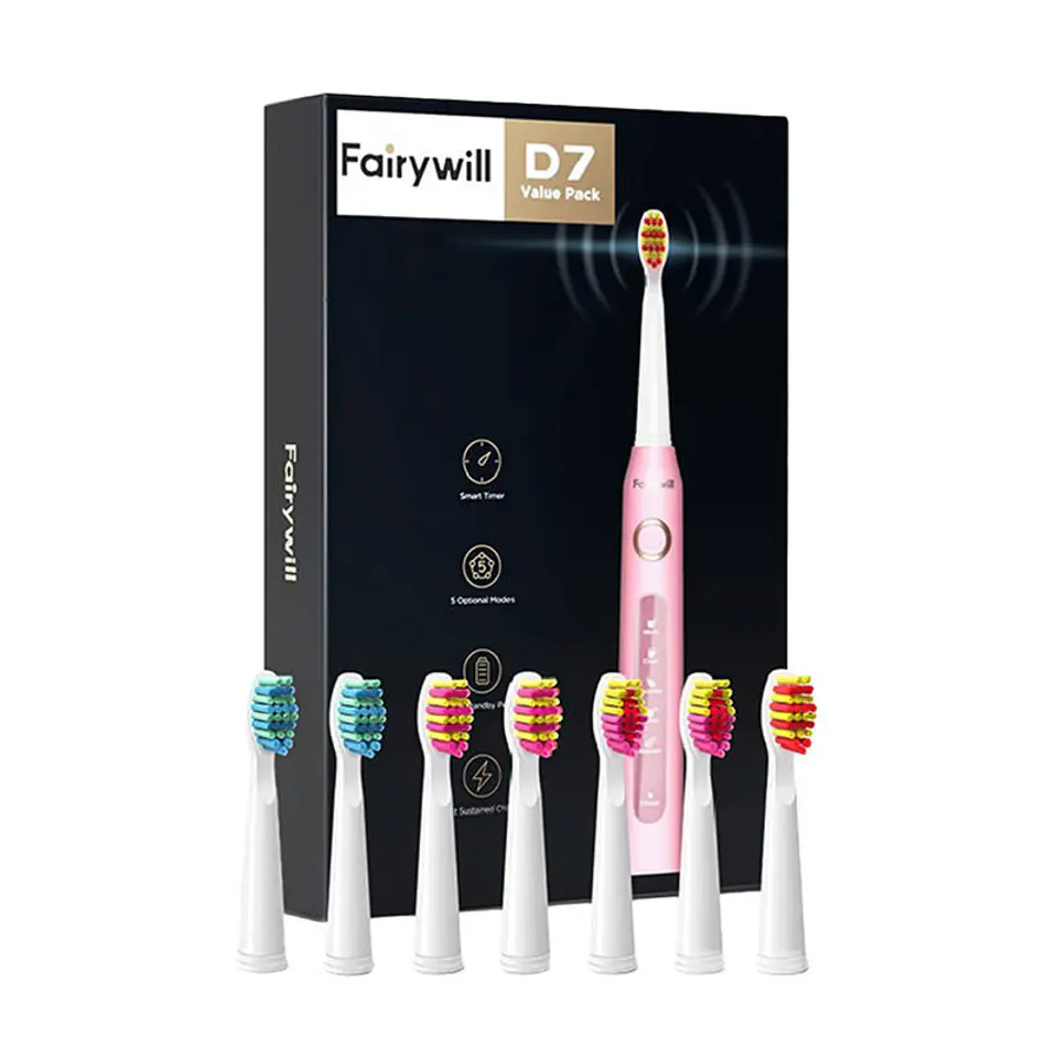 ⁨Sonic toothbrush with tip set and case FairyWill FW-507 Plus (pink)⁩ at Wasserman.eu