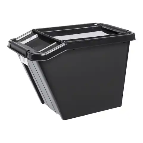 ⁨Pojemnik z pokrywą PlastTeam ProBox Recycle QR 58L pochyły czarny⁩ w sklepie Wasserman.eu