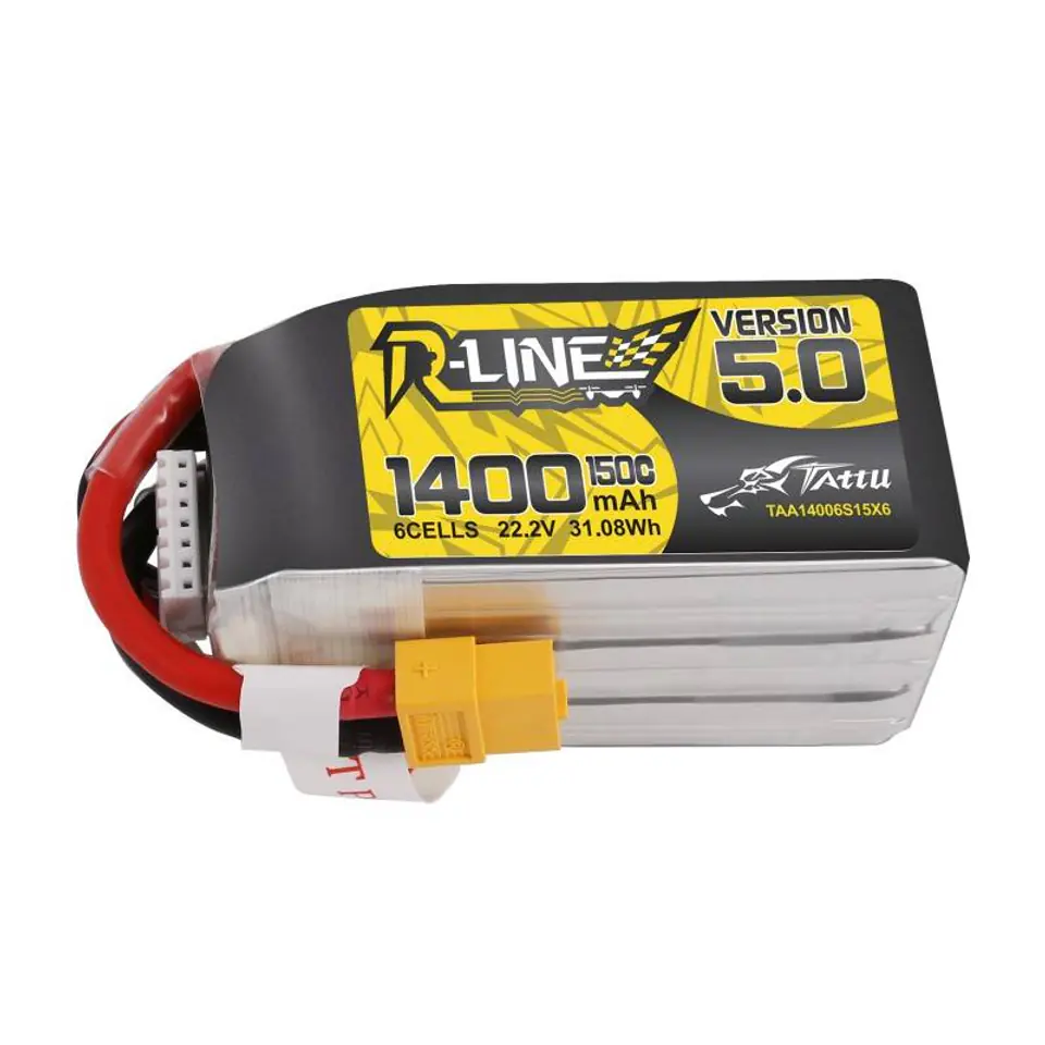 Rechargeable Tattu R-Line 5.0 1400mAh 22.2V 150C 6S1P XT60 at Wasserman.eu