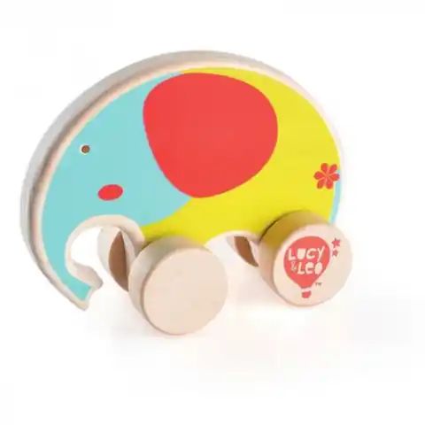 ⁨Colourful wooden elephant on wheels for toddlers⁩ at Wasserman.eu