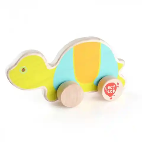 ⁨Colorful wooden turtle on wheels for toddler⁩ at Wasserman.eu