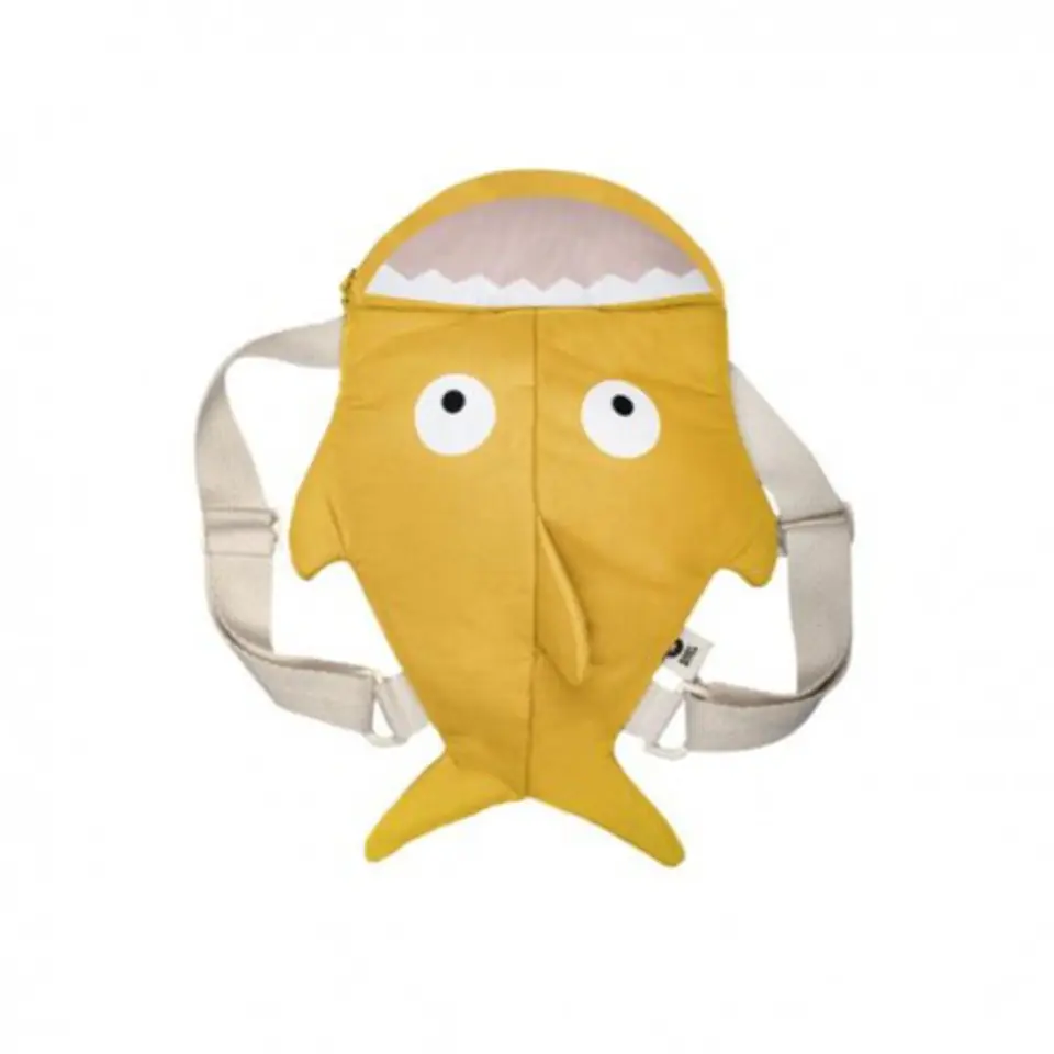 ⁨Baby bites shark yellow mustard backpack⁩ at Wasserman.eu