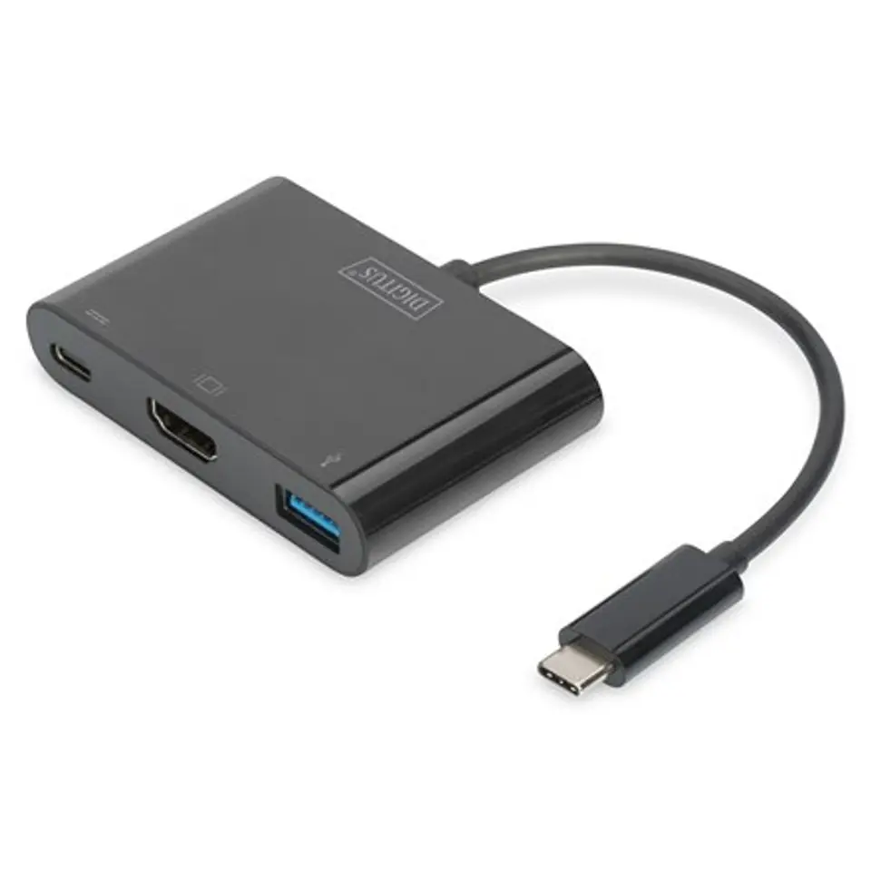 ⁨Multi Adapter, 1xHDMI 4K 30Hz UHD 1xUSB Type C Power Delivery, 1xUSB A to USB 3.1 Type C, black⁩ at Wasserman.eu