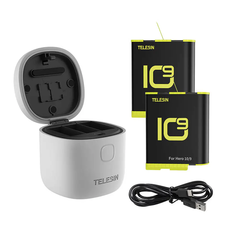 ⁨Waterproof Allin Box Telesin Three Channel Charger for GoPro Hero 9 / Hero 10 + 2 Batteries (GP-BTR-905-GY-B)⁩ at Wasserman.eu