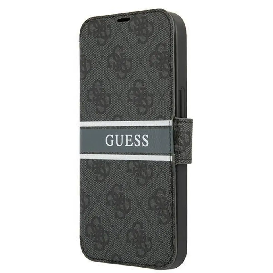 ⁨Oryginalne Etui IPHONE 13 MINI Guess Book 4G Stripe (GUBKP13S4GDGR) szare⁩ w sklepie Wasserman.eu