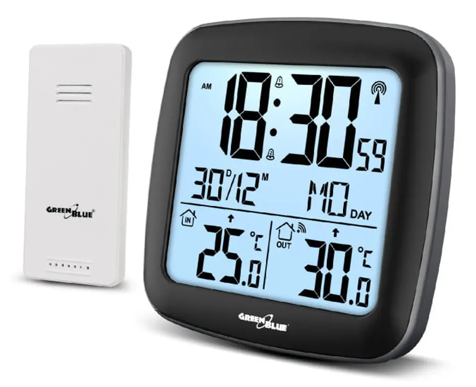 ⁨Stacja pogody bezprzewodowa GreenBlue GB542 DCF, kalendarz, alarm⁩ w sklepie Wasserman.eu