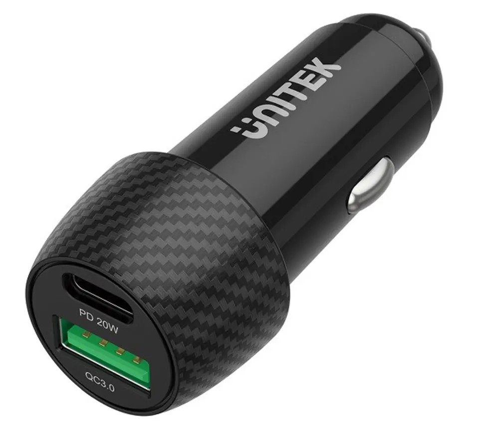 ⁨UNITEK ŁADOWARKA SAMOCHODOWA 38W, USB-A USB-C, QC3.0, P1400A⁩ w sklepie Wasserman.eu