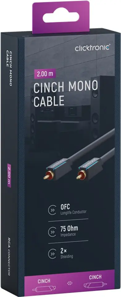 ⁨CLICKTRONIC Audio cable 1xRCA - 1xRCA Coaxial 2m⁩ at Wasserman.eu