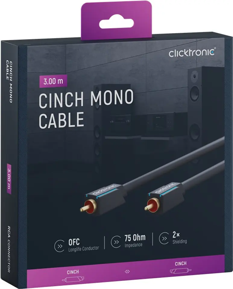 ⁨CLICKTRONIC Audio Cable 1xRCA - 1xRCA Coaxial 3m⁩ at Wasserman.eu