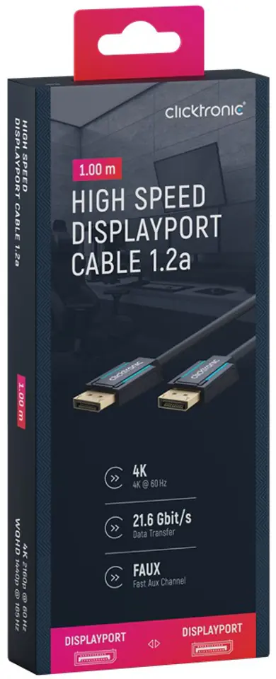 ⁨CLICKTRONIC Cable DisplayPort DP - DP 1.2 4K 1m⁩ at Wasserman.eu