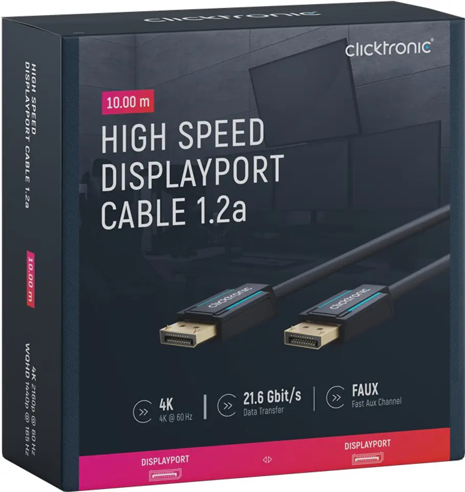 ⁨CLICKTRONIC Cable DisplayPort DP to DP 1.2 4K 10m⁩ at Wasserman.eu