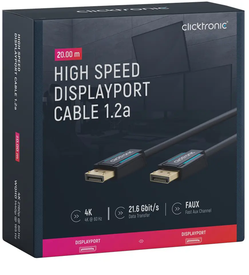 ⁨CLICKTRONIC Cable DisplayPort DP to DP 1.2 4K 20m⁩ at Wasserman.eu