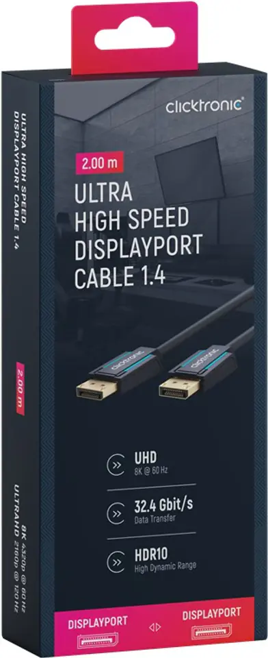 ⁨CLICKTRONIC Cable DisplayPort DP - DP 1.4 8K 2m⁩ at Wasserman.eu