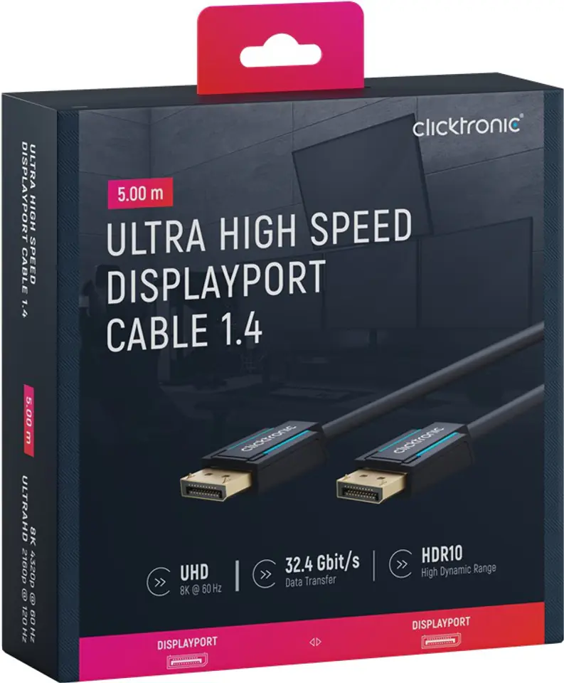 ⁨CLICKTRONIC Cable DisplayPort DP - DP 1.4 8K 5m⁩ at Wasserman.eu