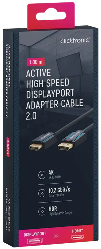 ⁨CLICKTRONIC Cable DisplayPort DP - HDMI 2.0 4K 1m⁩ at Wasserman.eu