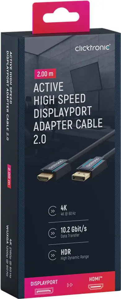 ⁨CLICKTRONIC Cable DisplayPort DP - HDMI 2.0 4K 2m⁩ at Wasserman.eu