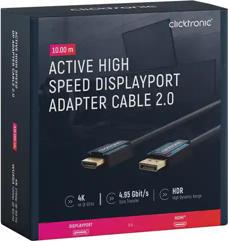 ⁨CLICKTRONIC Cable DisplayPort DP - HDMI 2.0 4K 10m⁩ at Wasserman.eu