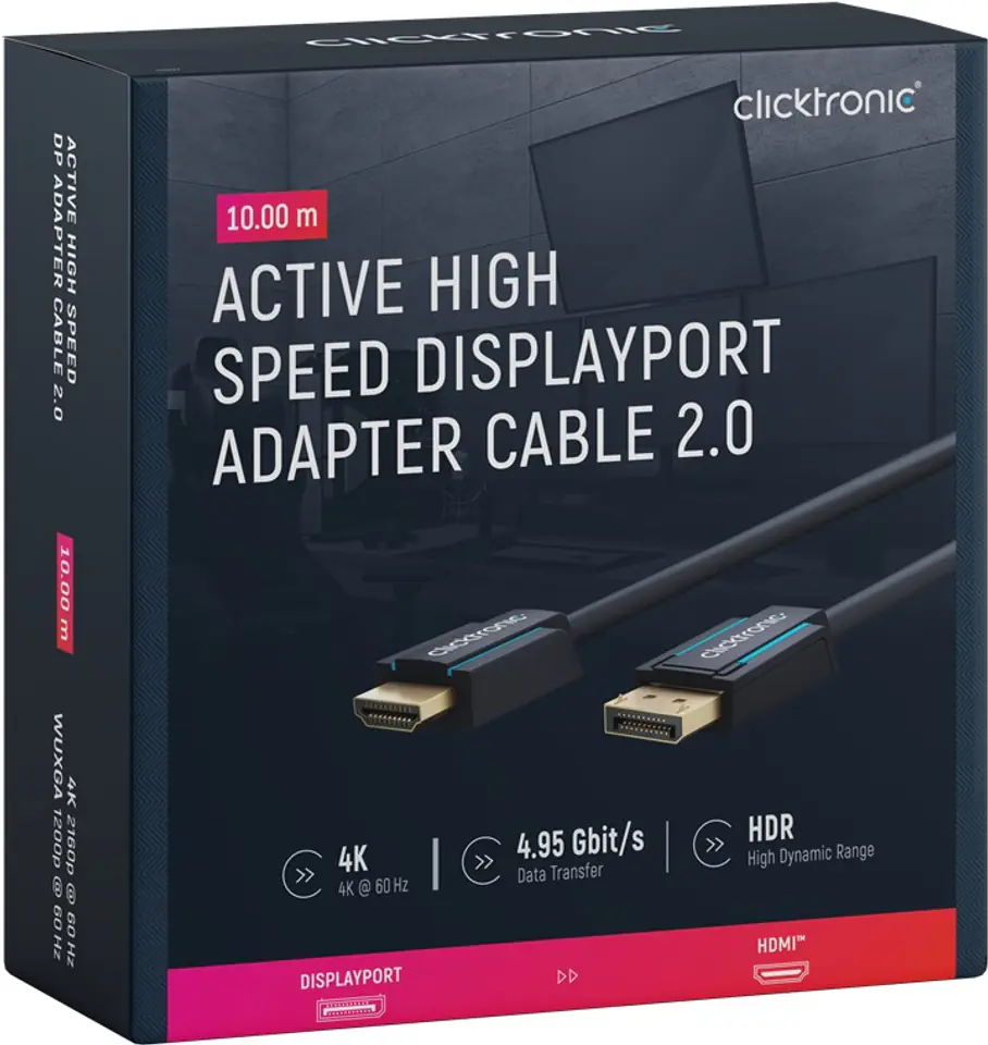 CLICKTRONIC Kabel DisplayPort DP - HDMI 2.0 4K 10m w sklepie Wasserman.eu