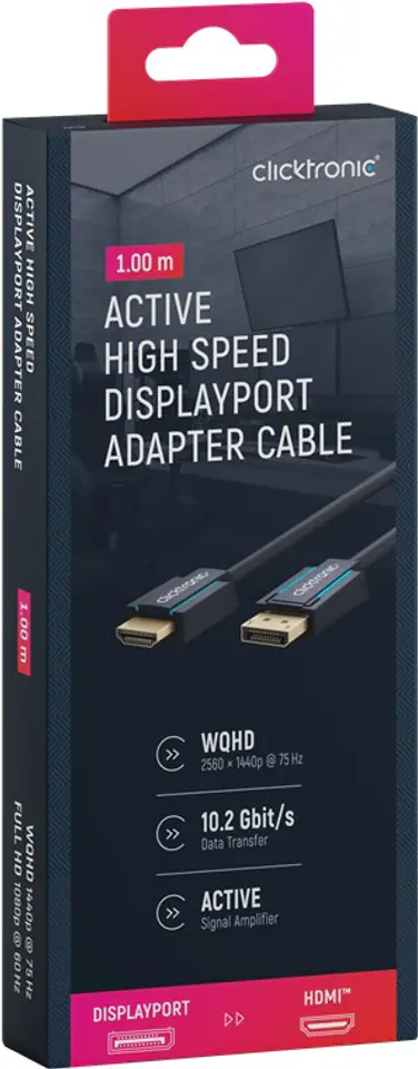 ⁨CLICKTRONIC Cable DisplayPort DP to HDMI 1m⁩ at Wasserman.eu