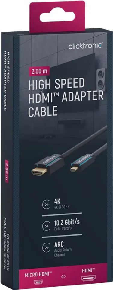 ⁨CLICKTRONIC HDMI - micro HDMI 2.0 cable 4K 60Hz 2m⁩ at Wasserman.eu