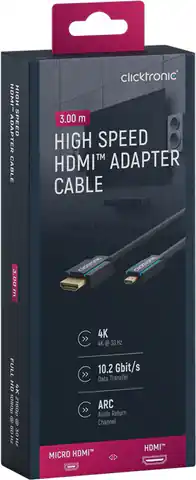 ⁨CLICKTRONIC Kabel HDMI - micro HDMI 2.0 4K 60Hz 3m⁩ w sklepie Wasserman.eu