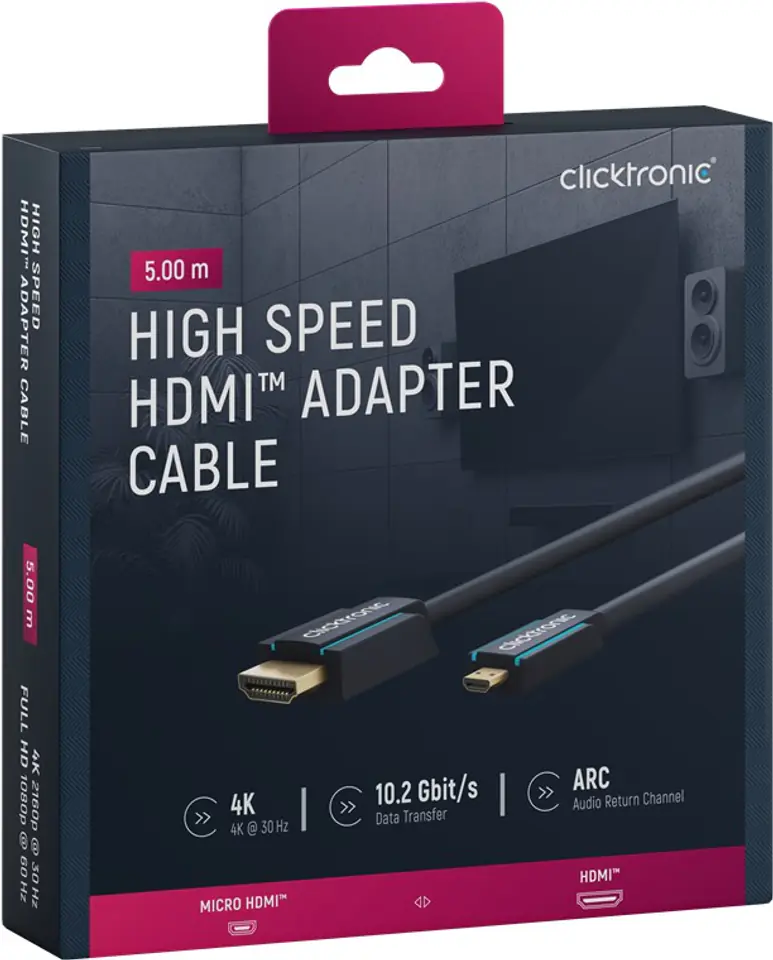 ⁨CLICKTRONIC HDMI - micro HDMI 2.0 cable 4K 60Hz 5m⁩ at Wasserman.eu