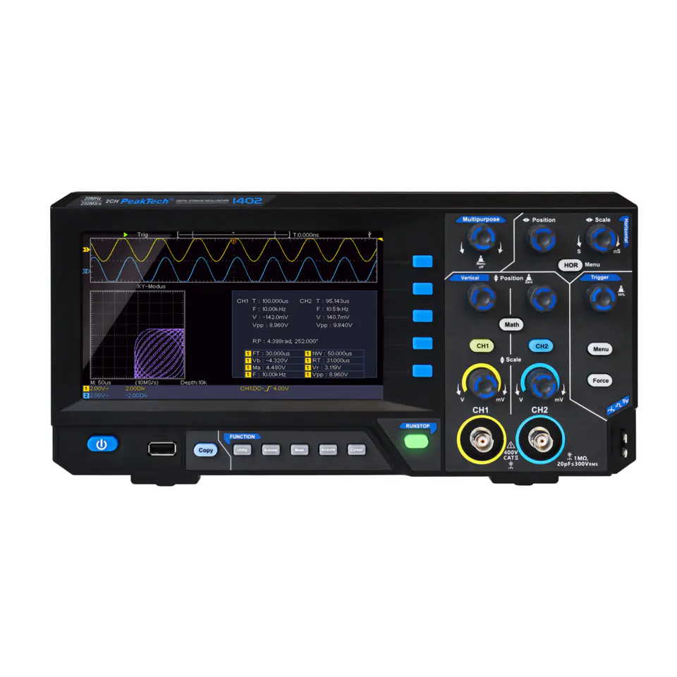 Oscyloskop cyfrowy 2CH 20MHz 250MS/s PeakTech 1402 w sklepie Wasserman.eu